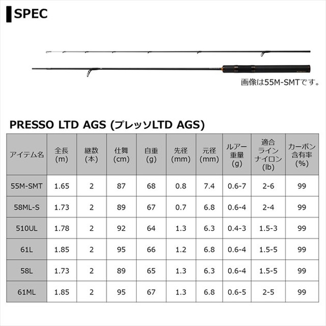 ダイワ トラウトロッド プレッソLTD AGS 61ML(2ピース):釣具のキャスティング JRE MALL店通販 | JRE MALLショッピング  | JRE POINTが貯まる・使える