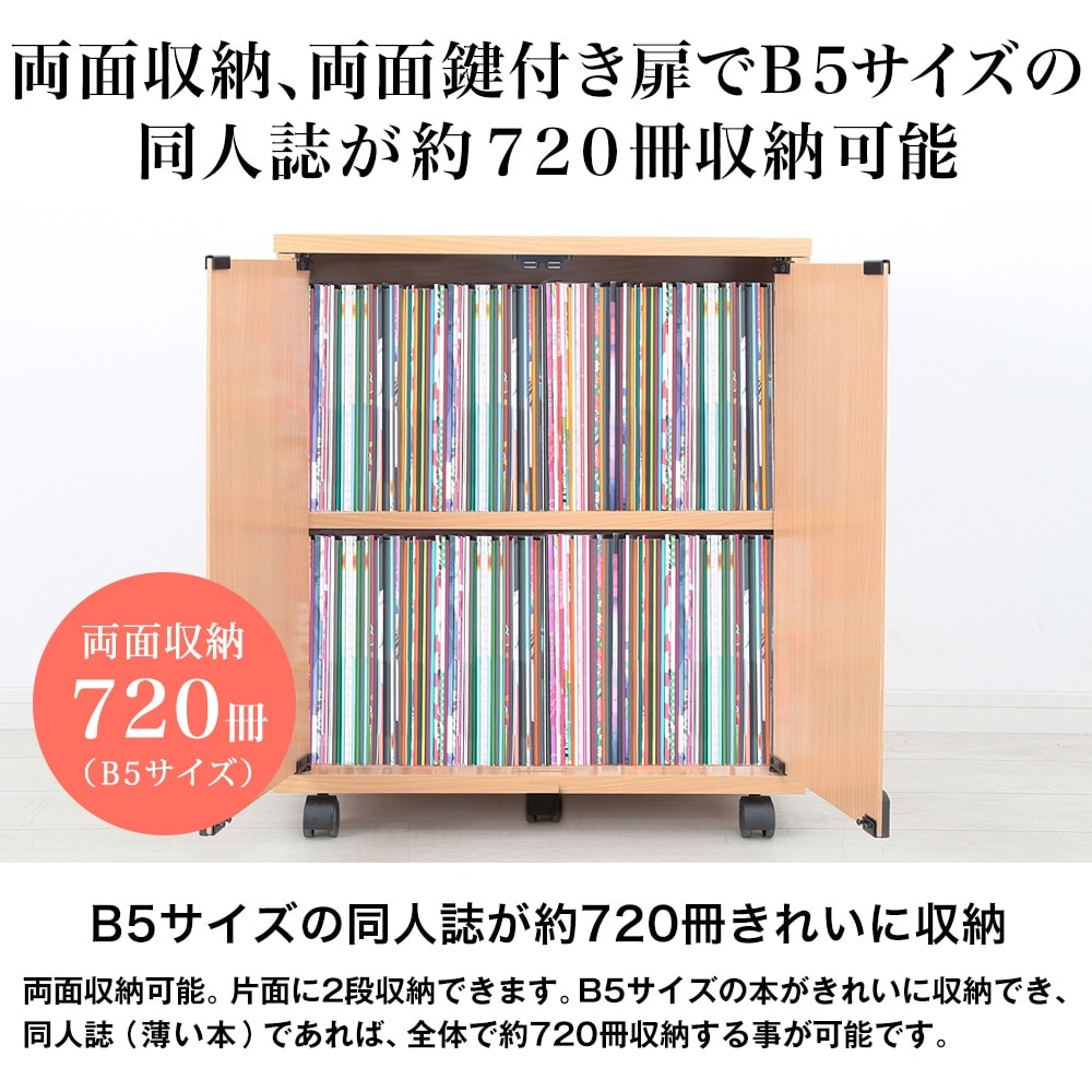 同人誌ワゴン 両面鍵付扉タイプ キャスター付押入れ収納 インデックス付 扉付ブックワゴン【カラー：ナチュラル】:JAJAN通販 JRE  MALLショッピング JRE POINTが貯まる・使える