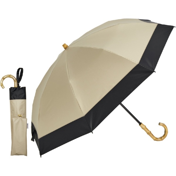 2段式折りたたみ日傘 nino バイカラー ベージュ×ブラック M50DP-082PO-beige-black [晴雨兼用傘 /50cm]