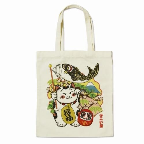 キャンバストートバック　招き猫と鯉のぼり
