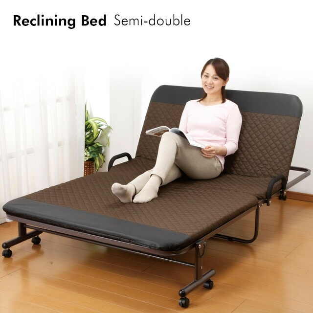 折りたたみベッド 収納式14段階リクライニングベッド セミダブル キャスター付き
