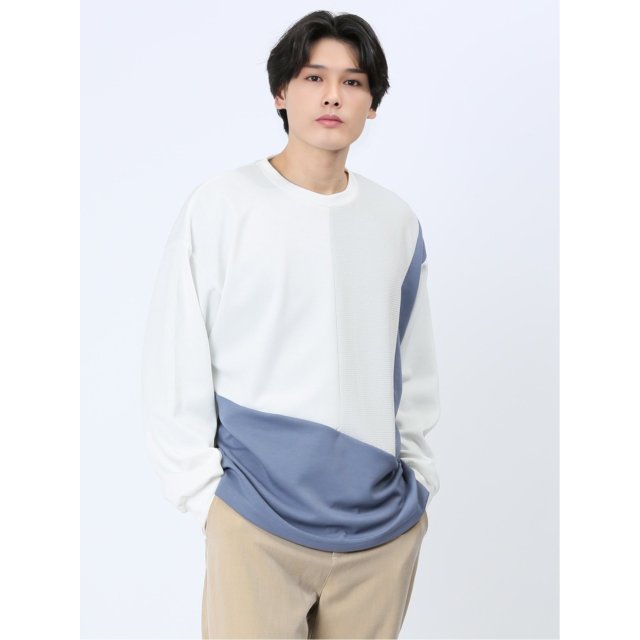 異素材切替 ダンボール クルー長袖BIGプルオーバー【m.f.editorial】