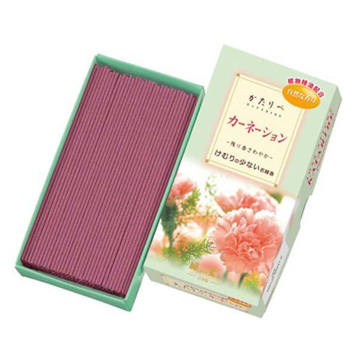 お線香 線香 かたりべ カーネーション バラ詰 （ 日本香堂 お香 御香 煙少なめ 微煙 家庭用 25分燃焼 仏壇 お墓参り お彼岸 お供え 法事 仏前 香り お悔み 新盆 お盆 お歳暮 法要 帰省 香典返し ）