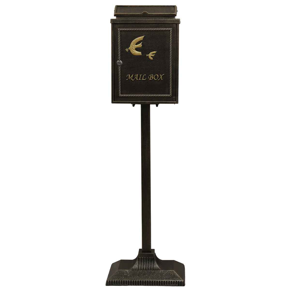 スタンドポスト 鋳物 Kotorino （ 自立式 メール便ポスト 郵便ポスト 郵便受け メールボックス スタンド型 鍵付き 新聞受け 縦型 鍵 飾り 一戸建て 屋外 玄関 壁 本体 A4 角2 おしゃれ 置くだけ 小鳥 ） 【ブロンズ】