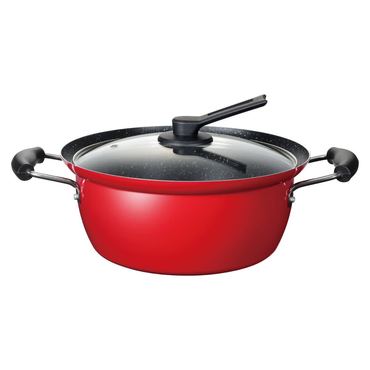 両手鍋 26cm IH対応 にこみーな フチ付き（ ガス火 IH ih 対応 ガス火対応 マーブルコーティング 両手なべ 鍋 なべ ガラス蓋付き 自立式ふた 26センチ フタ付き鍋 煮込み料理 調理器具 キッチン用品 おすすめ 吹きこぼれにくい ）