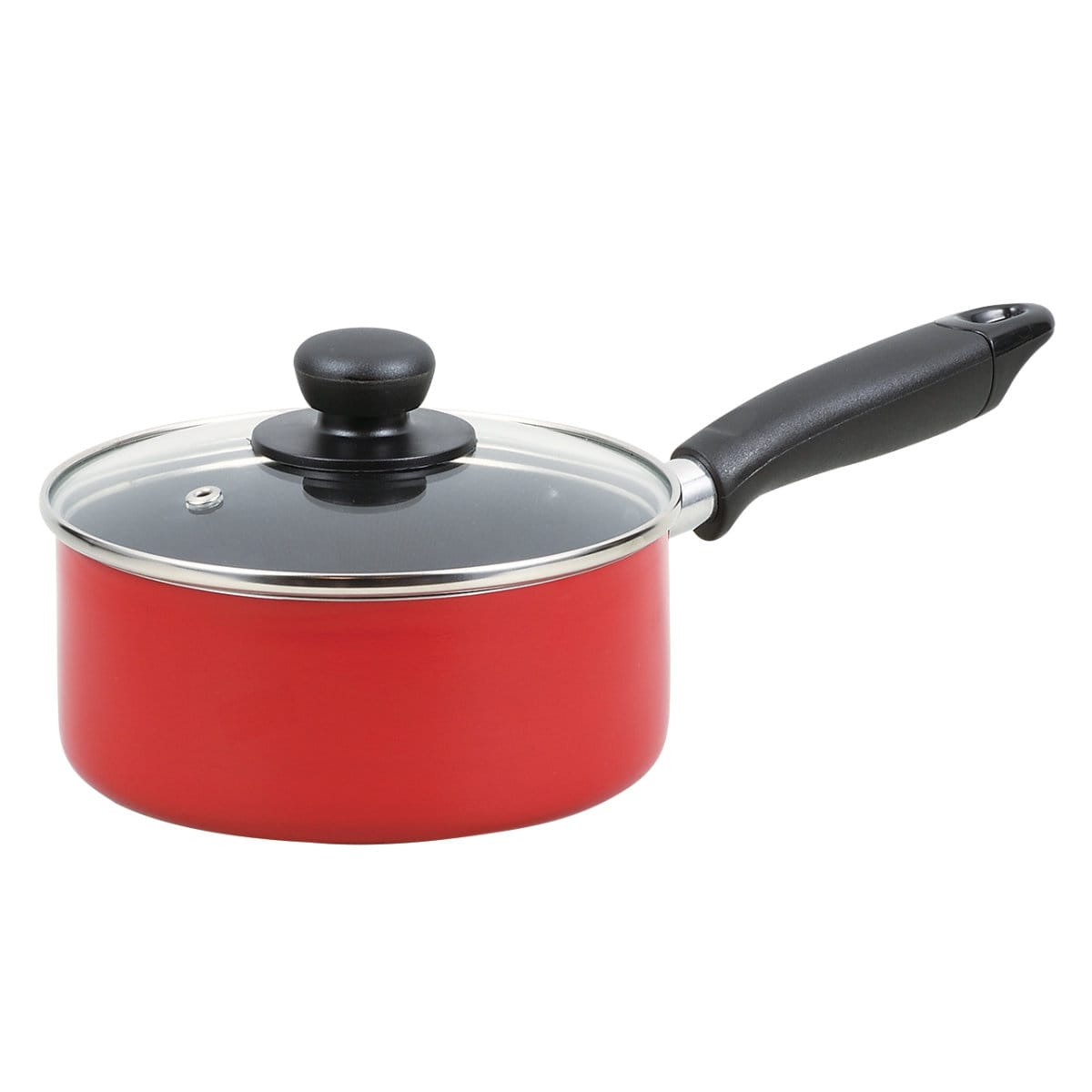 片手鍋 16cm IH対応 ガラス蓋付き ふっ素加工 ジャストサイズ （ IH ガス火対応 鍋 アルミ 小さめ コンパクト 蓋付き アルミ鍋 小鍋 16 センチ 調理 料理 調理用品 調理器具 キッチン用品 台所用品 ） 【レッド】