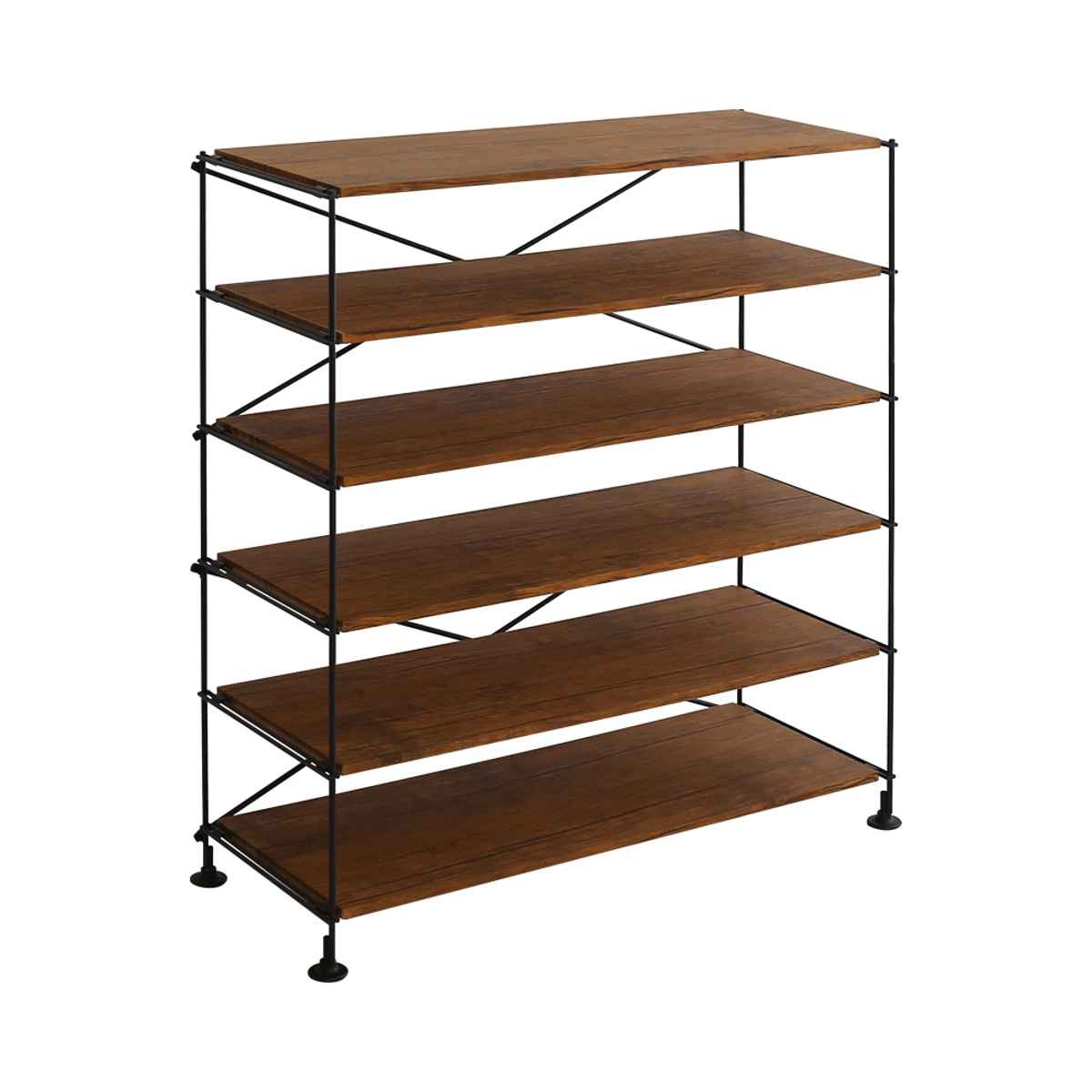 シューズラック 省 スペース 6段 15-20足収納可能 木目調 （ 棚 シューズ ラック 靴 収納 下駄箱 玄関収納 収納棚 玄関 リビング キッチン 収納ラック 可動棚 ヴィンテージ おしゃれ ） 【ウォールナット】