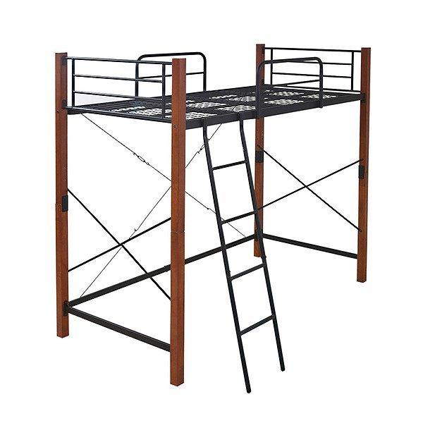 ロフトベッド シングル 天然木脚 高さ183cm （ シングルベッド スチールベッド スチールベット ベット ロフトタイプベッド はしごベッド ベッド はしご 収納 ベッドパイプ ベッドフレーム シンプル 高さ調節 ） 【ブラック】