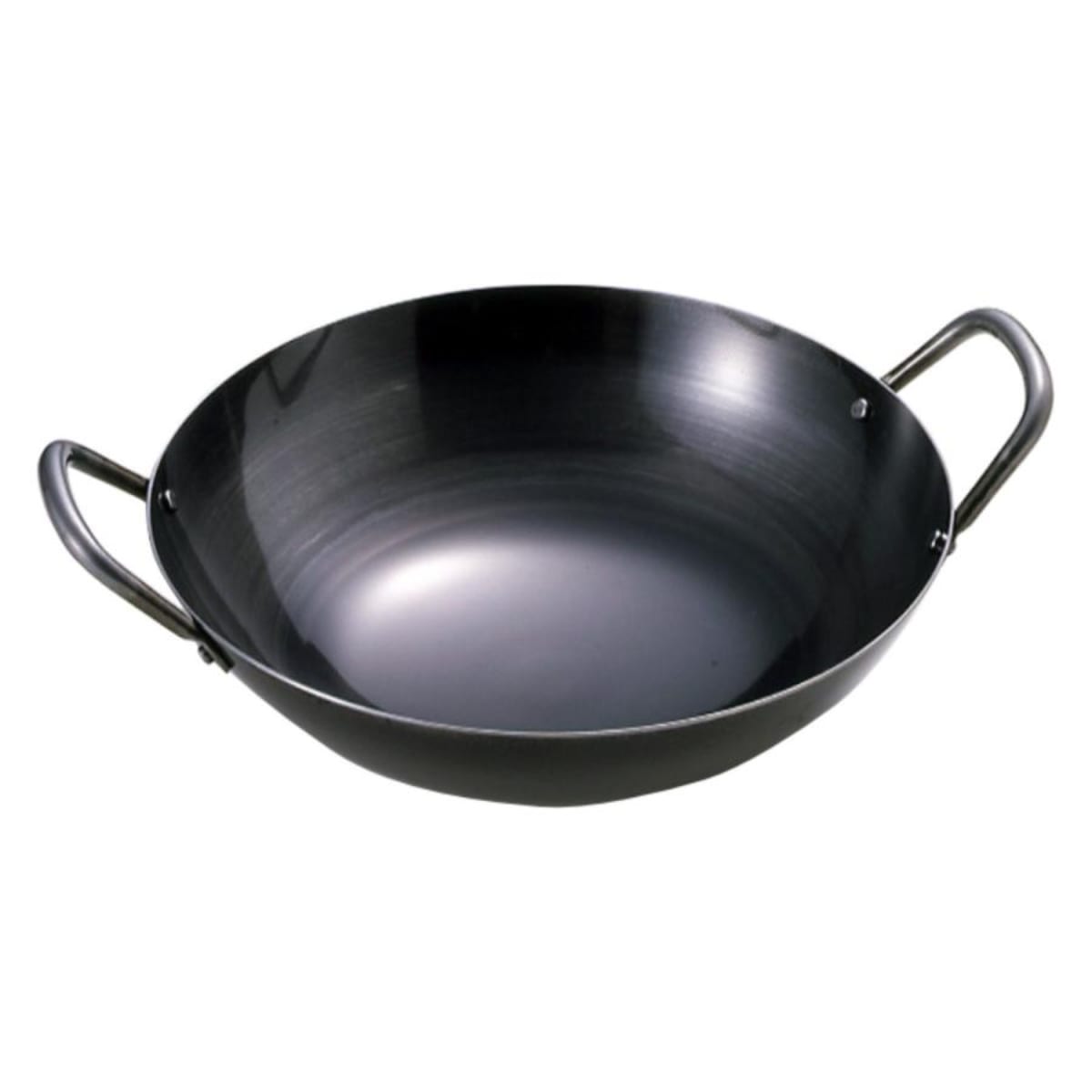 中華鍋 33cm ガス火専用 鉄製 魚菜 日本製 （ ガス火対応 直火専用 共柄中華鍋 中華なべ 両手中華鍋 炒め鍋 両手鍋 33センチ 深型 深鍋 万能鍋 本格的 中華料理 鉄 ブルーテンパー 鉄製調理器具 ）
