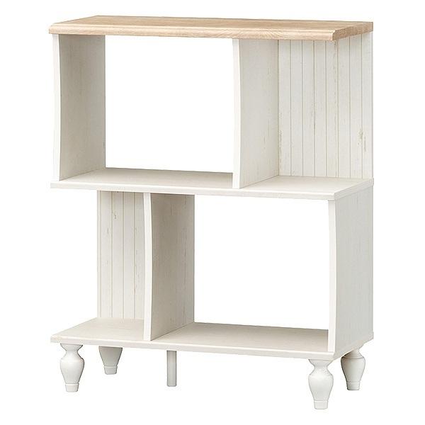 オープンラック 2段 ろくろ脚 フレンチシャビー 約幅71cm（ 本棚 収納棚 収納ラック シェルフ 書棚 多目的ラック 本 収納 ディスプレイラック 木製 一人暮らし 白 ホワイト かわいい おしゃれ 上品 ）