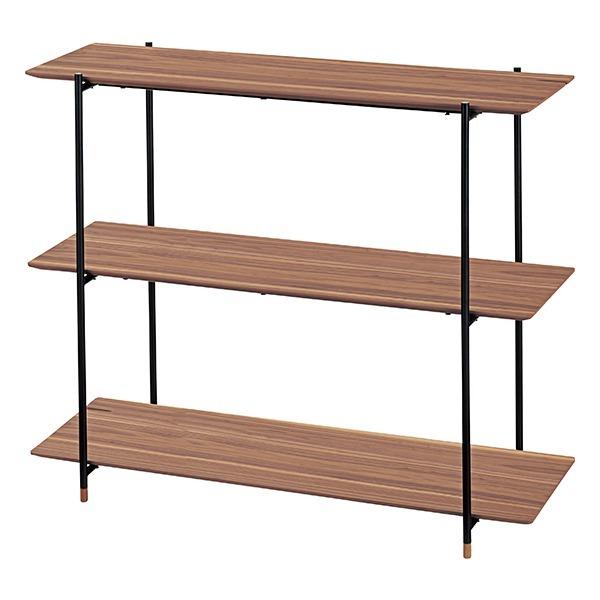 オープンラック 幅108cm 3段 木天板 ミニマルデザイン Luca （ ラック 飾り棚 ディスプレイラック 収納 収納棚 収納ラック オープンシェルフ 木目 木製 ウォルナット スチール脚 ナチュラル ブラウン 茶色 おしゃれ ） 【ウォールナット】