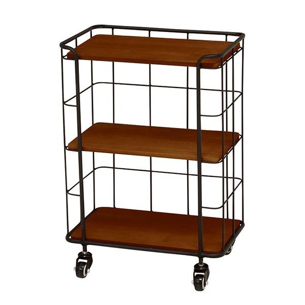 オープンラック 3段 スチールラック キャスター付 DEPOT 約幅41cm（ ワゴン 収納ラック 収納 収納棚 飾り棚 ディスプレイラック ラック 多目的ラック 棚 アイアン 木製 シンプル スリム スリムラック アイアンフレーム ）【ブラック】