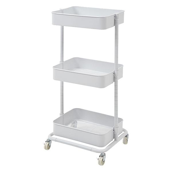 マルチワゴン 幅42cm 3段 トロリーワゴン アースカラー （ ワゴン トロリー 高さ調節 収納 ラック 棚 サイドワゴン メッシュ 花台 飾り棚 ディスプレイ キャスター付 スチール くすみカラー シンプル ） 【ホワイト】