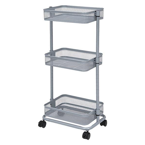 マルチワゴン 幅38cm 3段 トロリーワゴン アースカラー （ ワゴン トロリー 高さ調節 収納 ラック 棚 サイドワゴン 花台 飾り棚 ディスプレイ キャスター付 スチール くすみカラー ） 【スカイグレー】