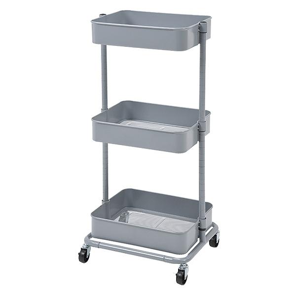 マルチワゴン 幅42cm 3段 トロリーワゴン アースカラー （ ワゴン トロリー 高さ調節 収納 ラック 棚 サイドワゴン メッシュ 花台 飾り棚 ディスプレイ キャスター付 スチール くすみカラー シンプル ） 【スカイグレー】