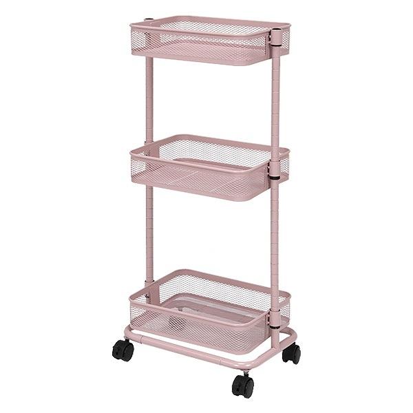 マルチワゴン 幅38cm 3段 トロリーワゴン アースカラー （ ワゴン トロリー 高さ調節 収納 ラック 棚 サイドワゴン 花台 飾り棚 ディスプレイ キャスター付 スチール くすみカラー ） 【スモーキーピンク】