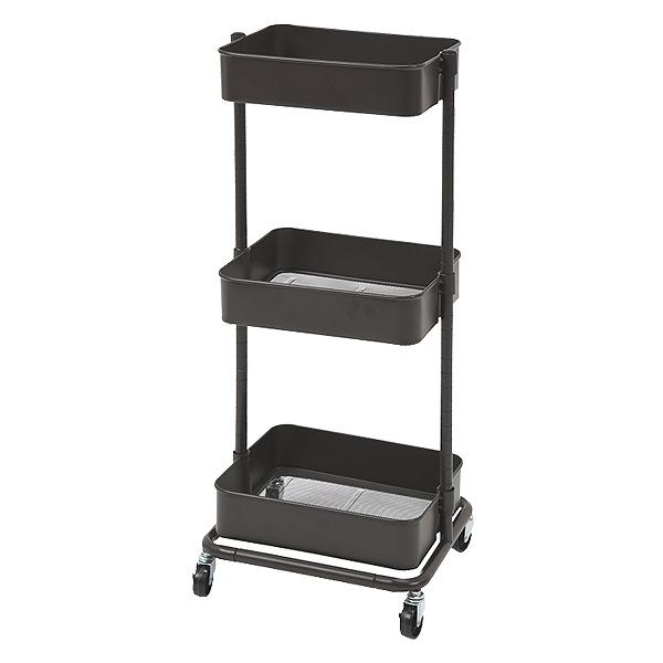 マルチワゴン 幅42cm 3段 トロリーワゴン アースカラー （ ワゴン トロリー 高さ調節 収納 ラック 棚 サイドワゴン メッシュ 花台 飾り棚 ディスプレイ キャスター付 スチール くすみカラー シンプル ） 【ダークブラウン】