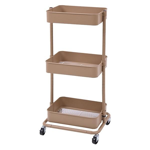 マルチワゴン 幅42cm 3段 トロリーワゴン アースカラー （ ワゴン トロリー 高さ調節 収納 ラック 棚 サイドワゴン メッシュ 花台 飾り棚 ディスプレイ キャスター付 スチール くすみカラー シンプル ） 【キャラメルブラウン】