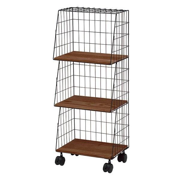 スチールラック 3段 キャスター付 木製棚板 DEPOT 幅30cm（ 収納ラック 収納 ワゴン ラック 完成品 収納棚 飾り棚 ディスプレイラック 多目的ラック シンプル スチール ブラック ホワイト 黒 白 ）【ブラック】