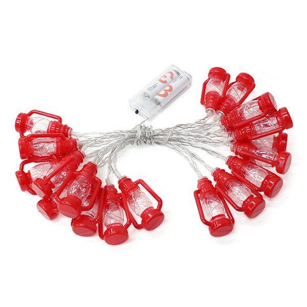 アウトドア ライト 20球 LED ガーランド 長さ3.5m ストリングライト ランタン型（ 電池式 電球 電飾 飾り LEDライト イルミネーションライト ガーランドライト 室内 飾り付け 豆球 イベント バーベキュー おしゃれ ）【レッド】