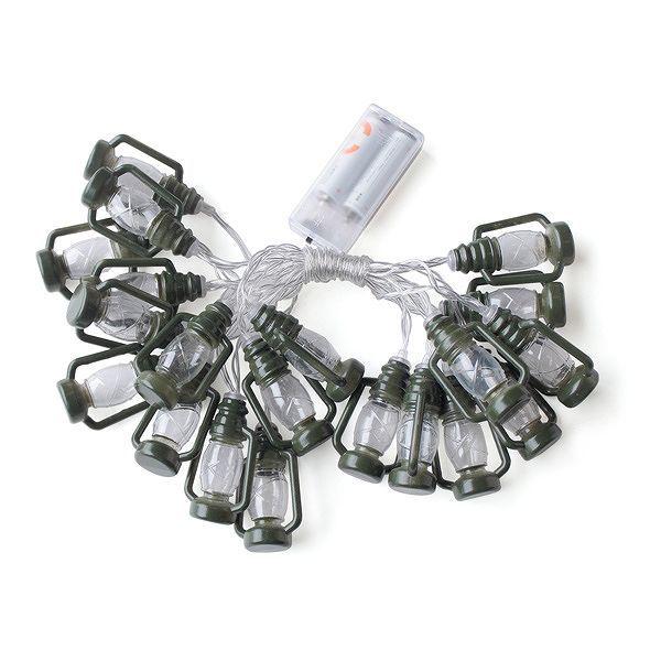 アウトドア ライト 20球 LED ガーランド 長さ3.5m ストリングライト ランタン型（ 電池式 電球 電飾 飾り LEDライト イルミネーションライト ガーランドライト 室内 飾り付け 豆球 イベント バーベキュー おしゃれ ）【カーキ】