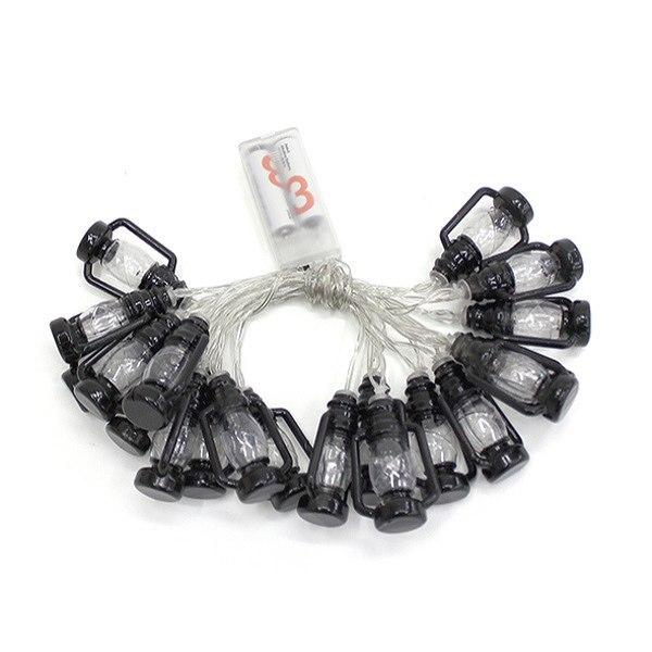 アウトドア ライト 20球 LED ガーランド 長さ3.5m ストリングライト ランタン型（ 電池式 電球 電飾 飾り LEDライト イルミネーションライト ガーランドライト 室内 飾り付け 豆球 イベント バーベキュー おしゃれ ）【ブラック】