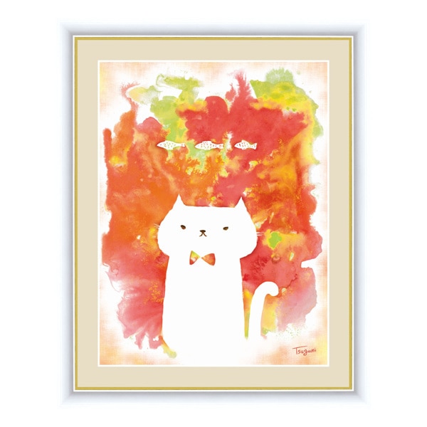 絵画 『ねこ』 52×42cm 木下つぐみ 額入り 巧芸画 インテリア（ 壁掛け ポスター アートフレーム アートポスター 絵 アニマル 動物 ネコ  ねこ 猫 パステル 玄関 リビング 寝室 廊下 壁飾り 店舗 おしゃれ 癒し ）:リビングート JRE MALL店通販 | JRE  MALLショッピング 