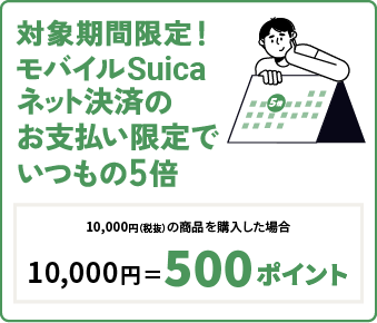 対象期間限定！Suicaネット決済のお支払い限定でいつもの5倍