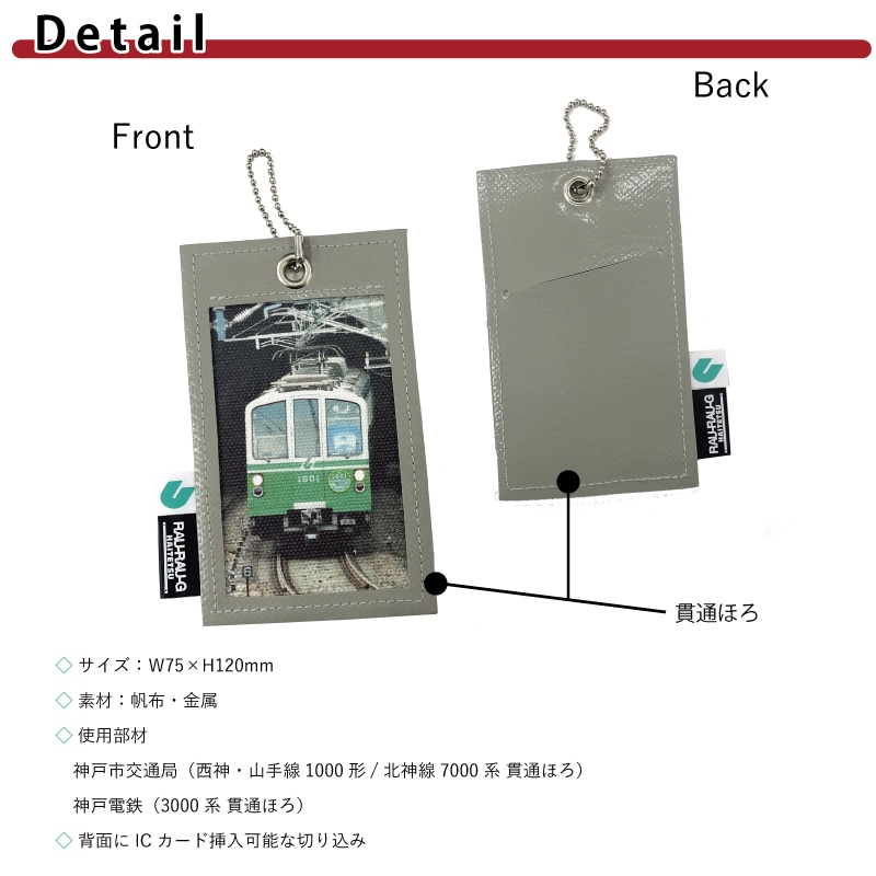ハイテツ ICカード 神戸市交通局 神戸電鉄 貫通ほろ カラープリント　定期　地下鉄 引退車両 アップサイクル 大阪 日本製
