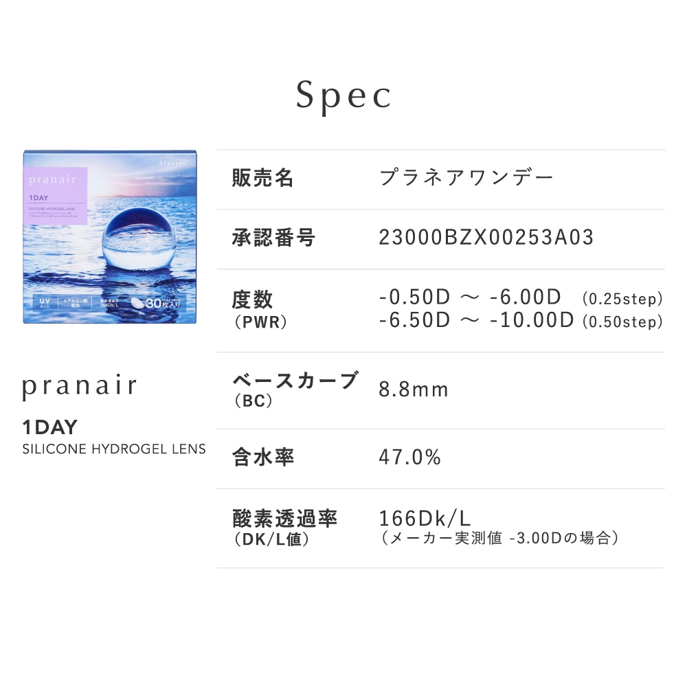 pranair プラネア　Speck　スペック表 