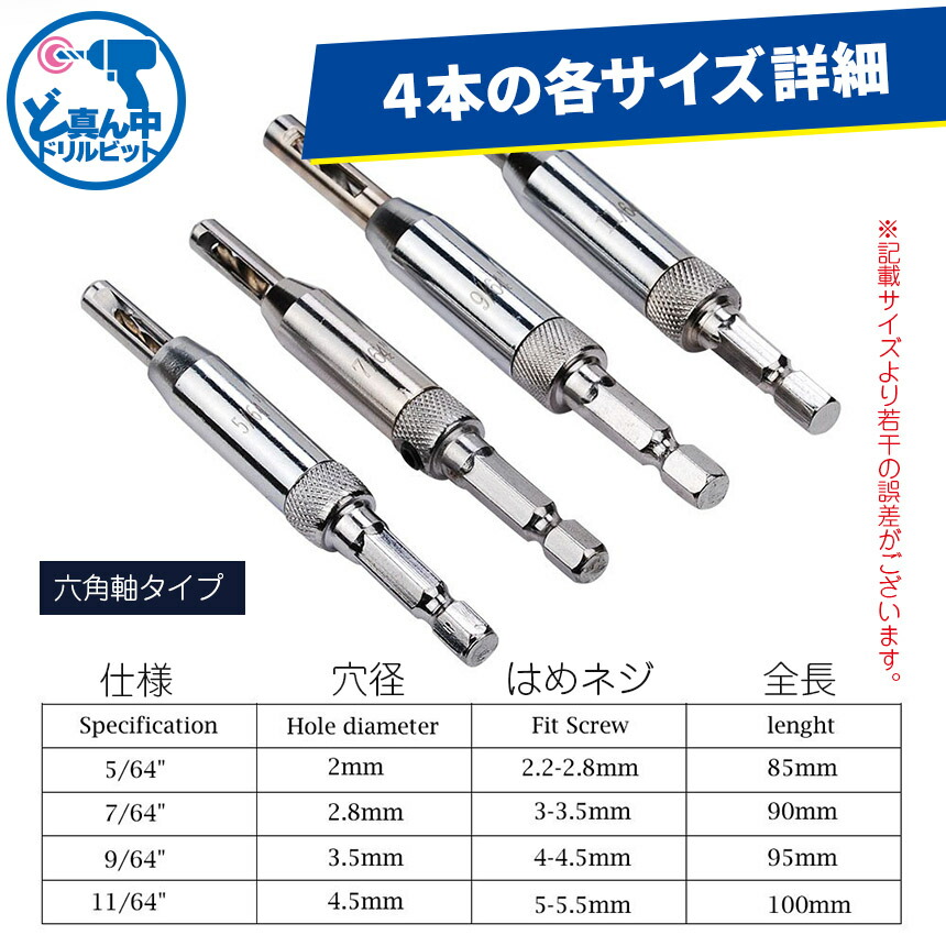 ドリルビット4サイズセット センター出し用 下穴開け 複数セット