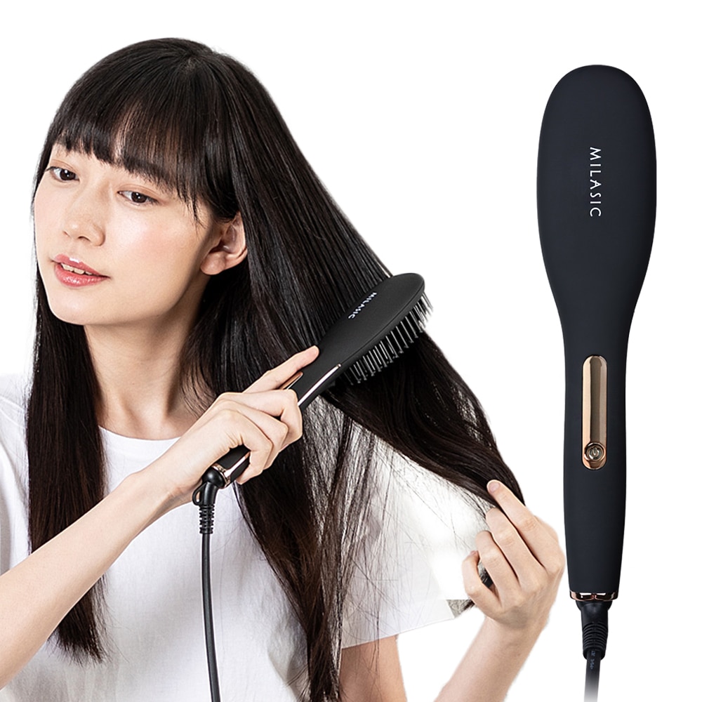 MILASIC公式 ヘアアイロン ブラシ型 ヘアブラシ ストレート ヘアヒートブラシ ストレートヒートブラシ ホットブラシ ブラック マイナスイオン  ヒートブラシ アイロン ヘアーアイフロン ストレートアイロン ショート ショートボブ 時短 海外対応 送料無料:mitas【JRE MALL ...